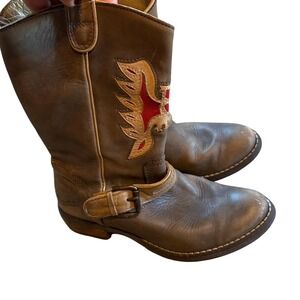 Sonora Grey Brown Eagle Embroidery Leather Cowboy Boots Kid's‎ 31